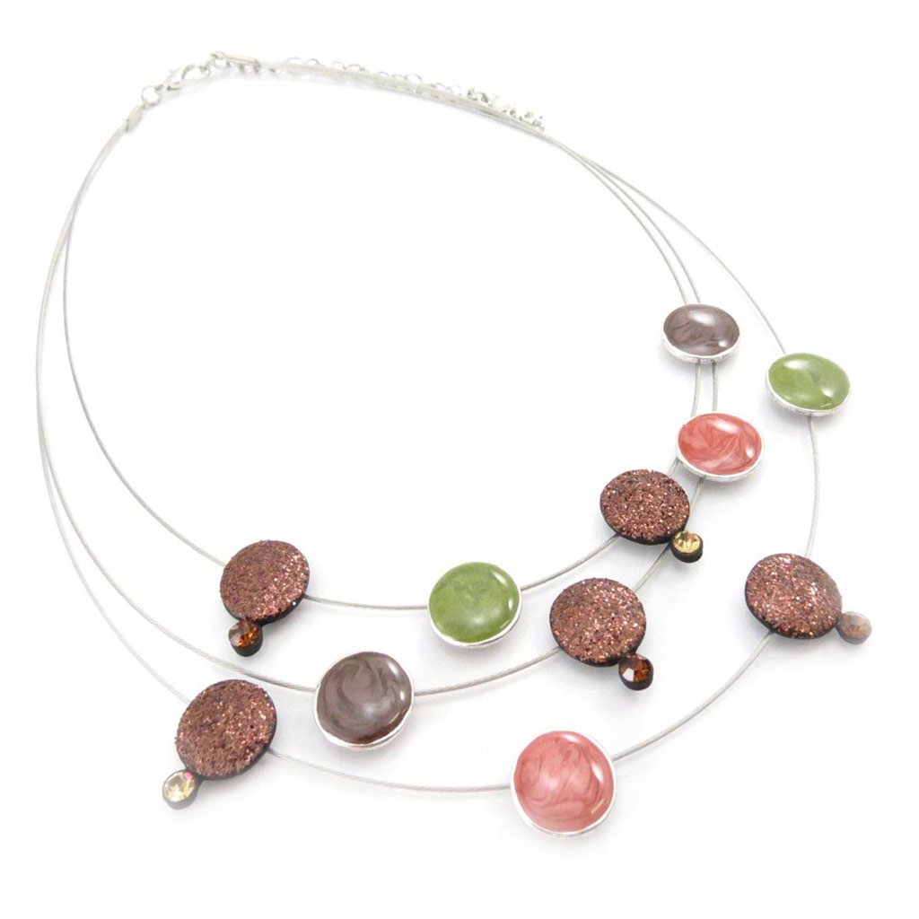 Collier Créateur \'Sissi\' marron vert - [J5376]