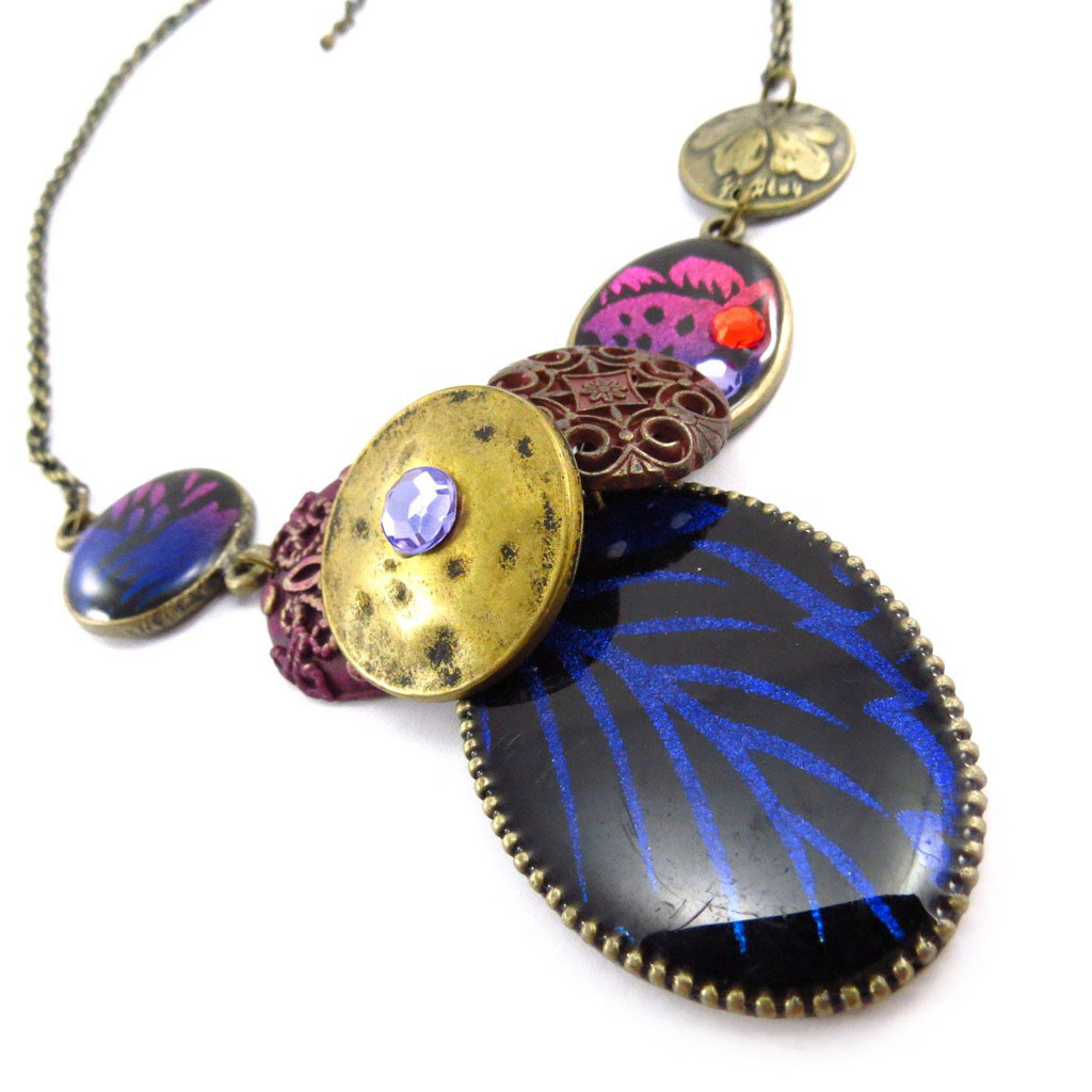 Collier Créateur \'Altai\' violet multicolore - [J6974]