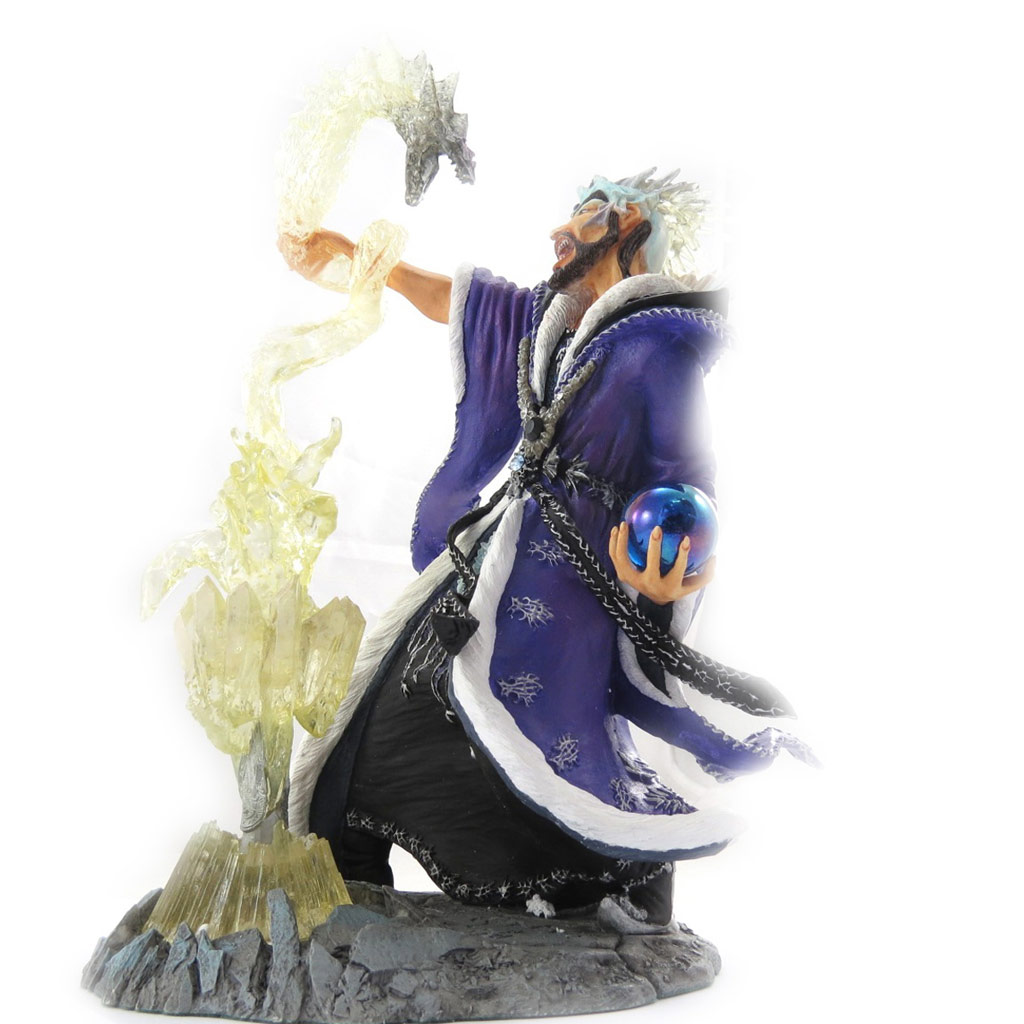 Figurine collector \'Dragon Mystique & Magicien\' combat , boule de cristal - 26x15x16 cm - [J9925]