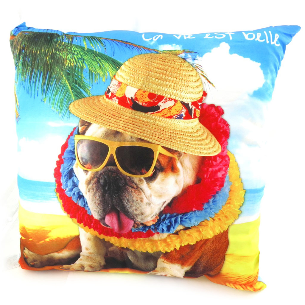 Coussin déco \'Un amour d\'Animaux\' la vie est belle - [J9970]