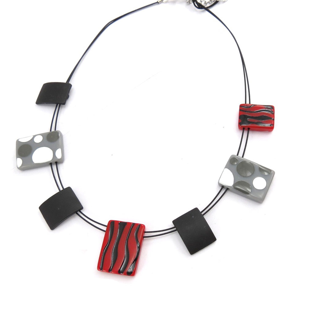 Collier Créateur \'Coloriage\' rouge noir - [K0159]