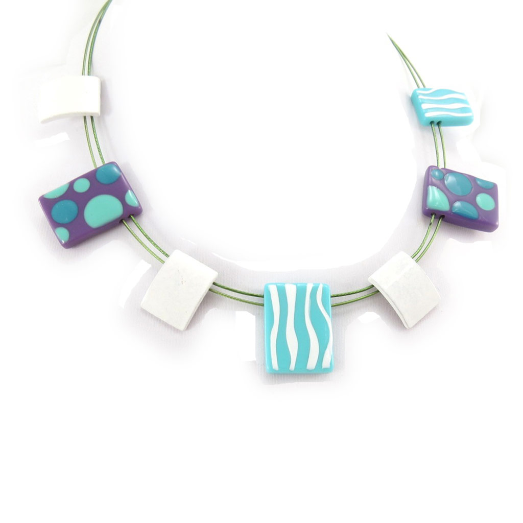 Collier Créateur \'Coloriage\' turquoise violet - [K0160]