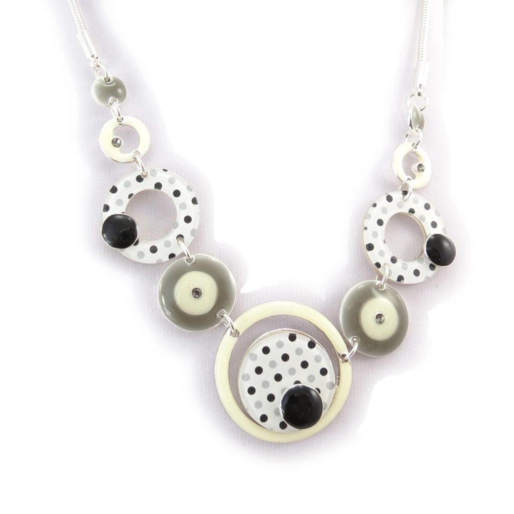 Collier Créateur \'Coloriage\' blanc gris - [K0193]
