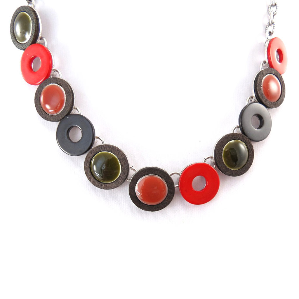 Collier Créateur \'Bora Bora\' rouge vert - [K0194]
