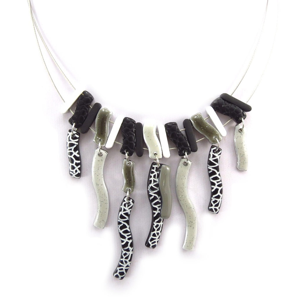 Collier Créateur \'Safari Queen\' noir gris - [K1436]