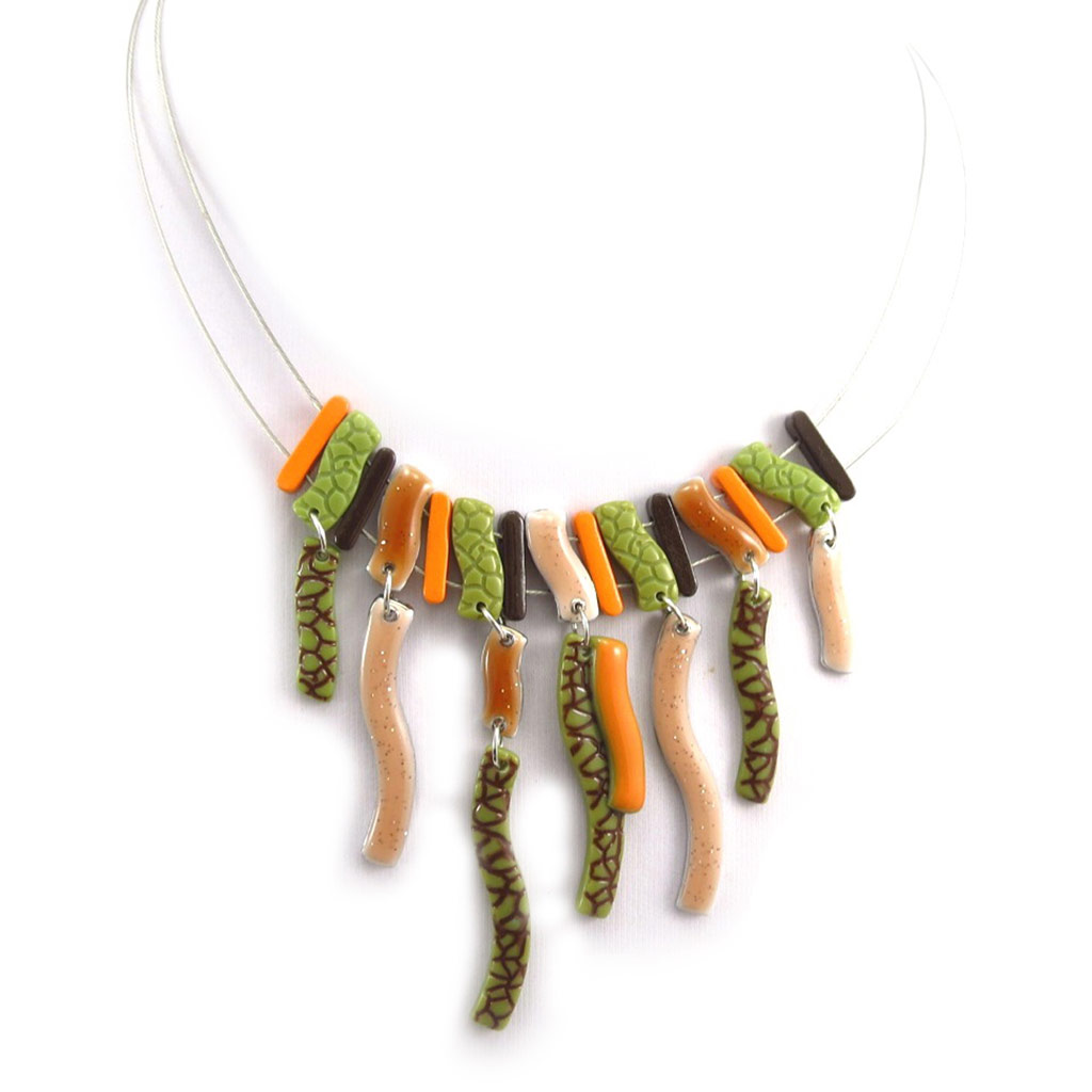 Collier Créateur \'Safari Queen\' vert marron - [K1438]