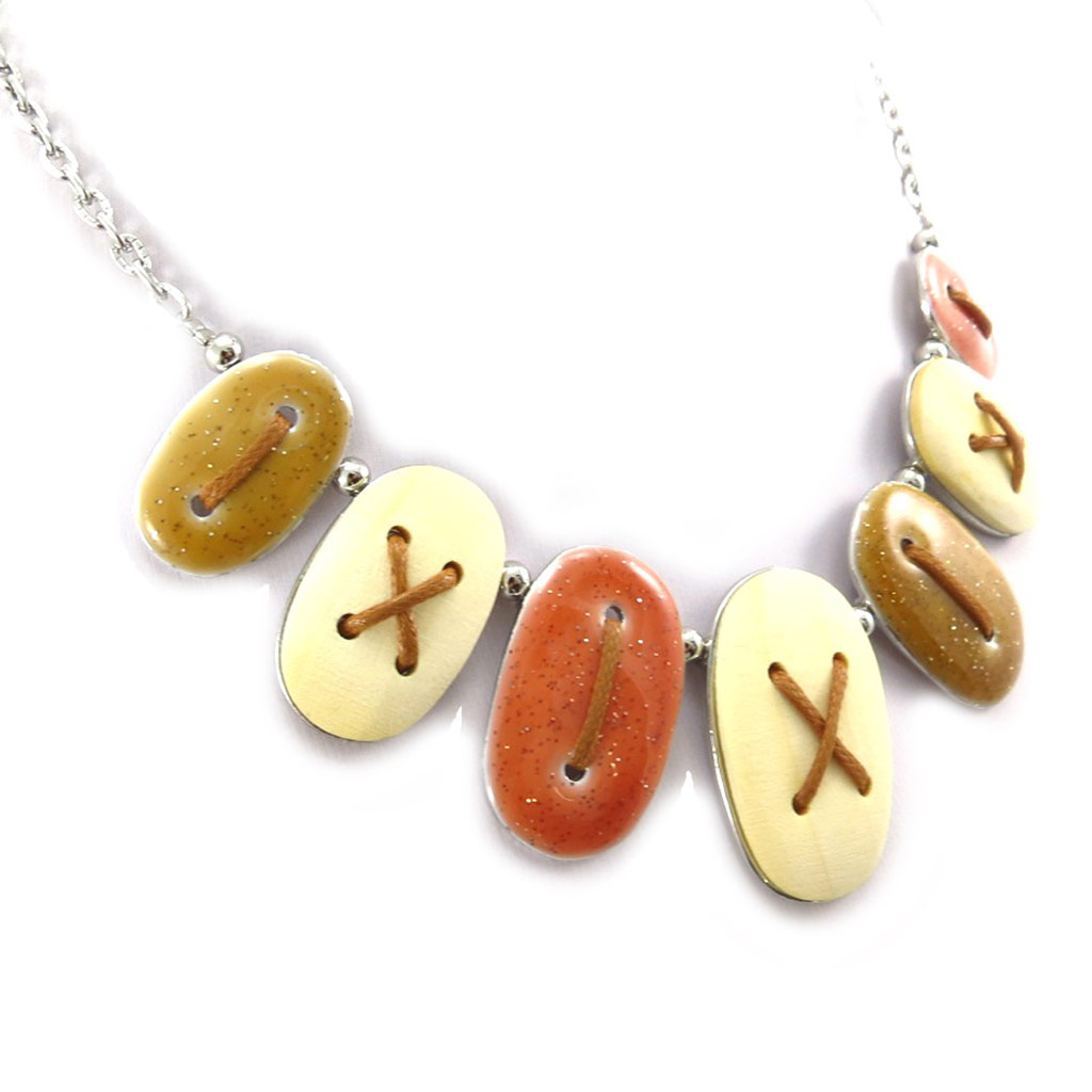 Collier Créateur \'Boutons\' beige marron - [K1454]