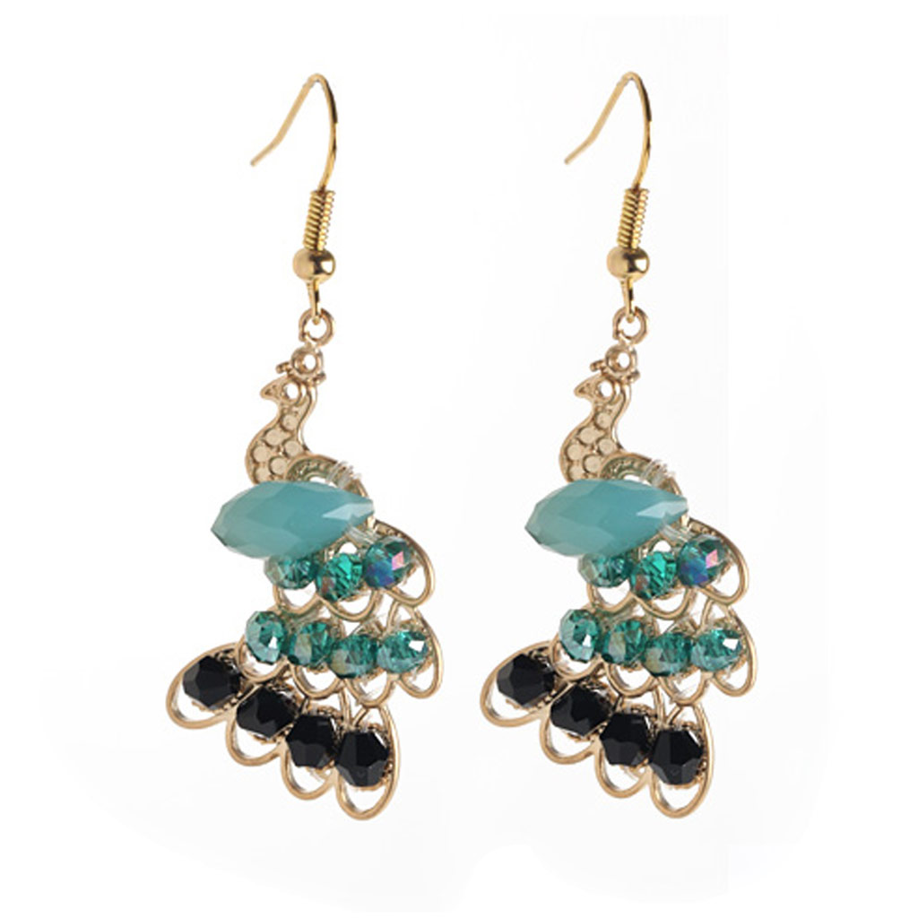 Boucles créateur \'Paons\' vert doré - [K4187]