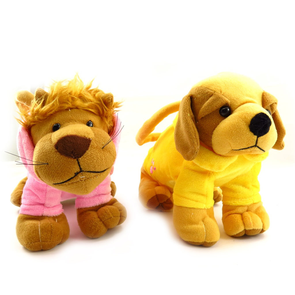 Set de 2 sacs peluches \'Un amour d\'Animaux\' chien lion - 25x10 cm - [K5527]