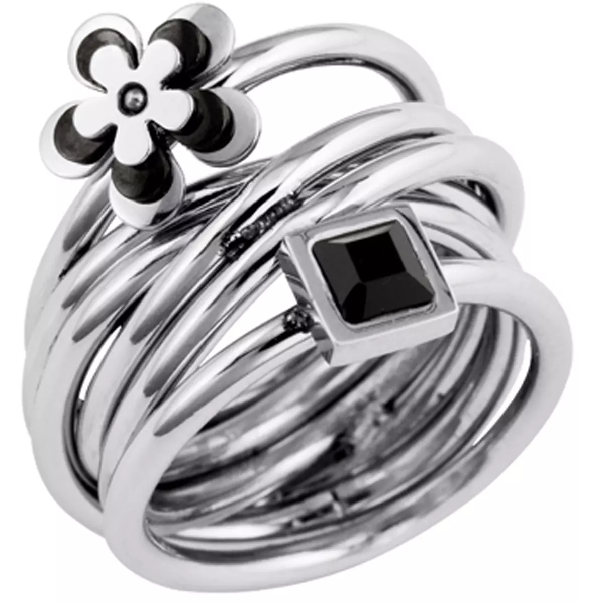 les trésors de lily Bague acier 'Calypso' noir argenté (fleur) [K6028]