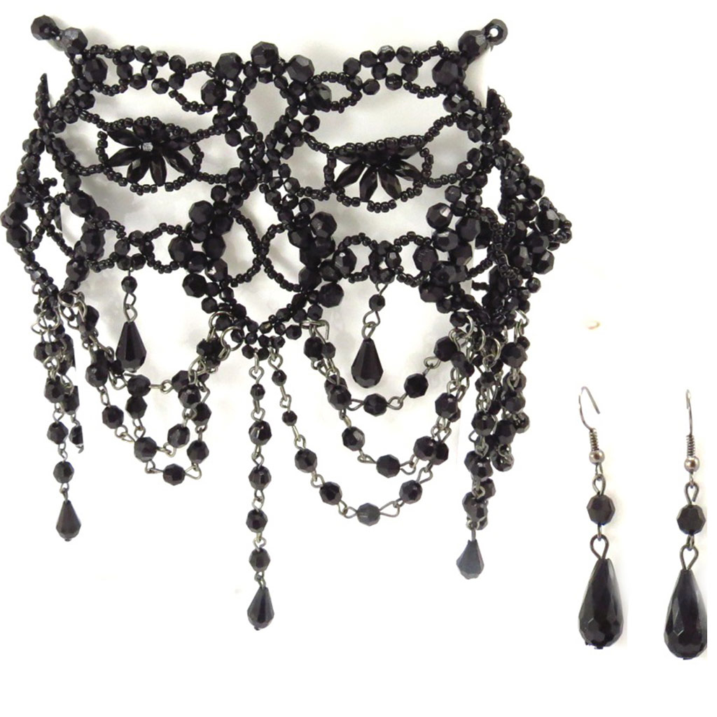 Parure créateur \'Courtisanes\' noir  - [K6563]