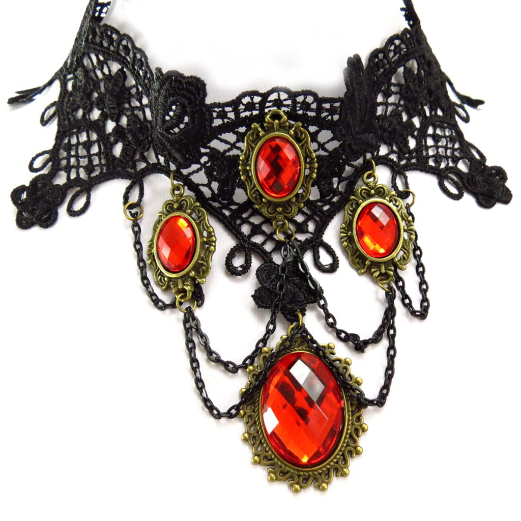 Parure créateur \'Courtisanes\' rouge noir (dentelle)  - [K6575]