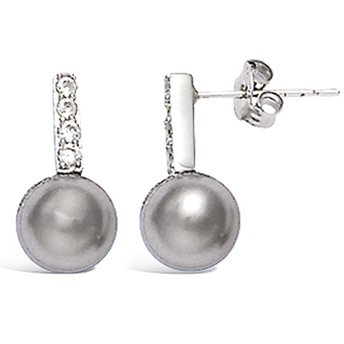 Boucles Argent \'Sissi\' gris blanc argenté (rhodié) - 18x8 mm - [K6646]