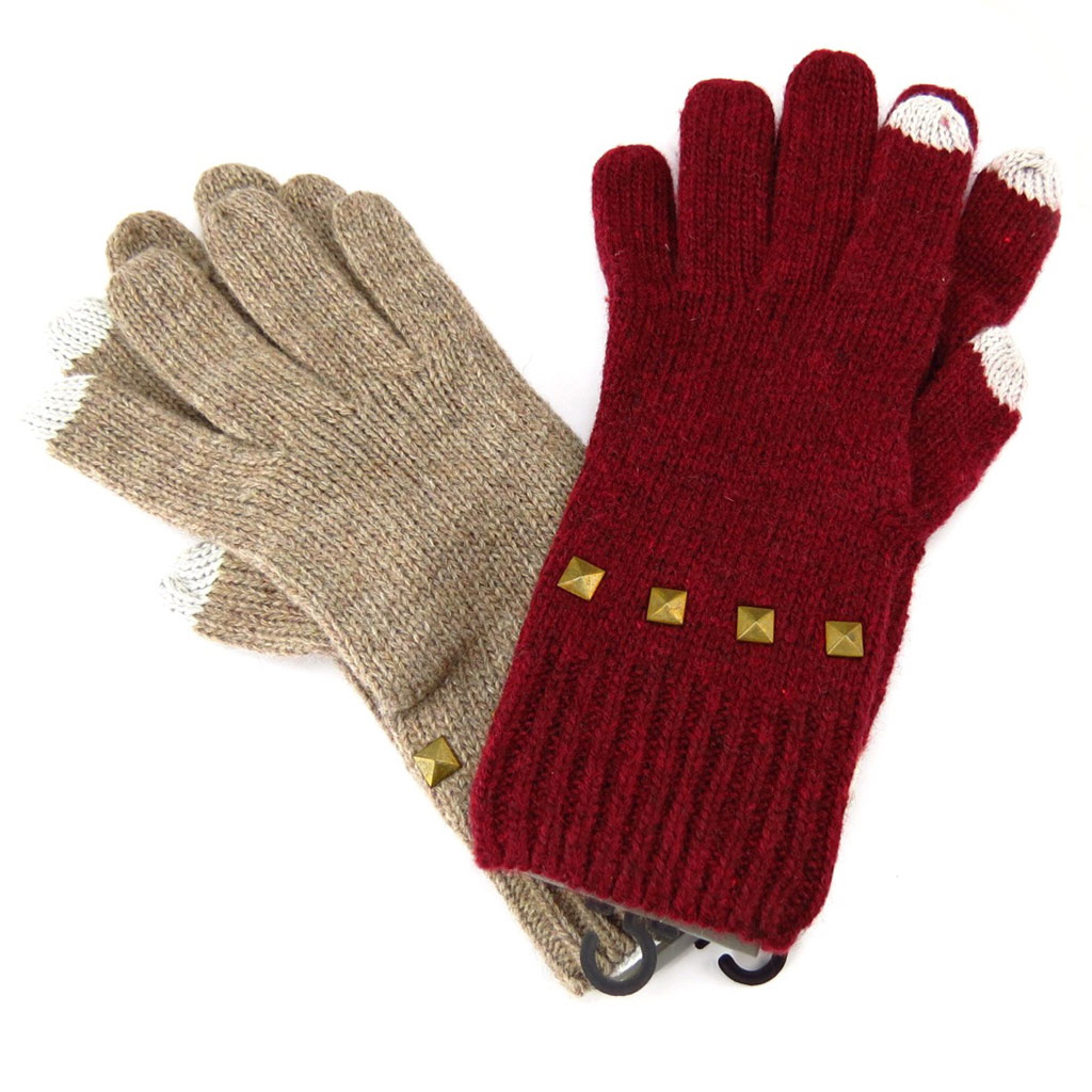 2 paires de gants \'Indispensable\' taupe bordeaux (écran tactile) - [K6771]