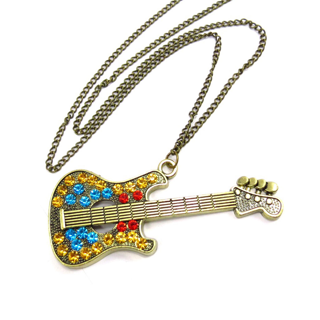 Collier créateur \'Guitare\' tutti frutti - 67 cm, 85x35 mm - [K6998]