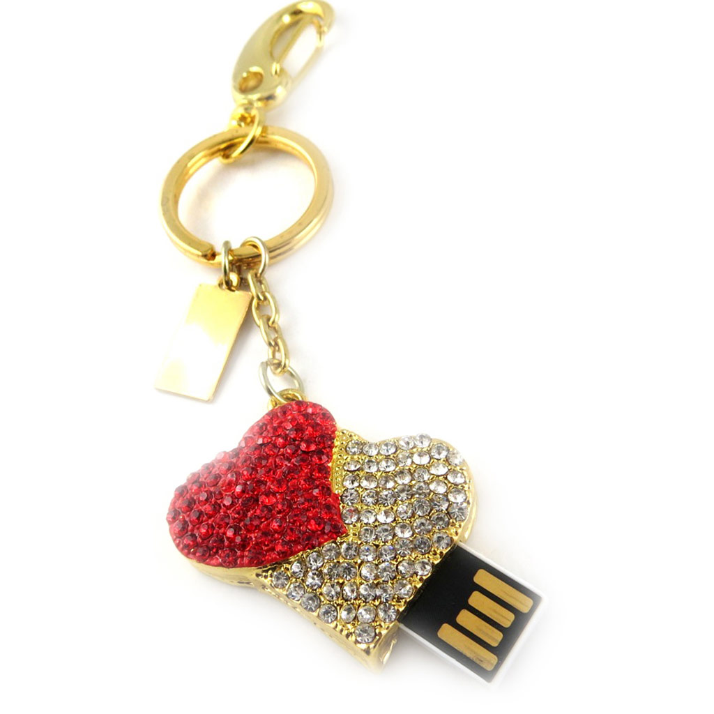Clé USB porte-clés \'Love\' rouge blanc doré (8Go) - [K8034]