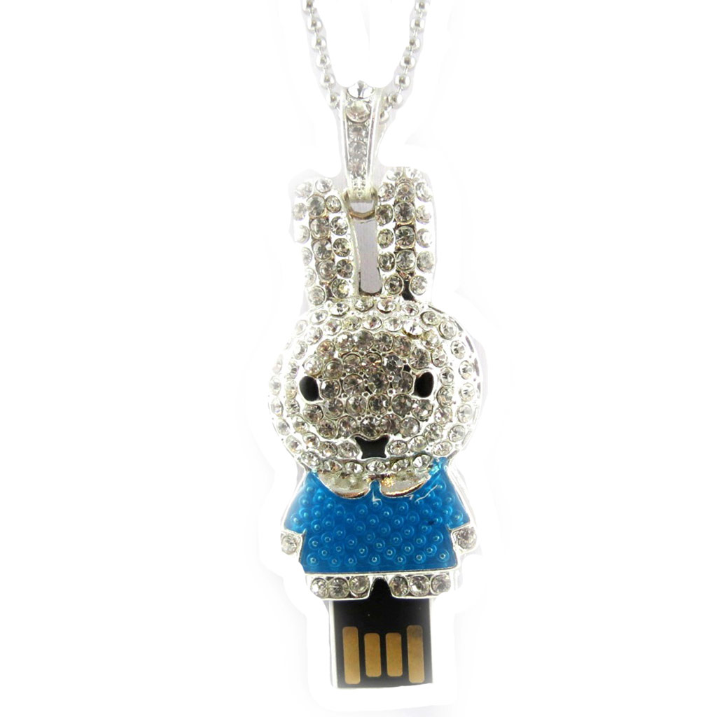 Clé USB collier \'Lapinou\' bleu argenté (8Go) - [K8037]