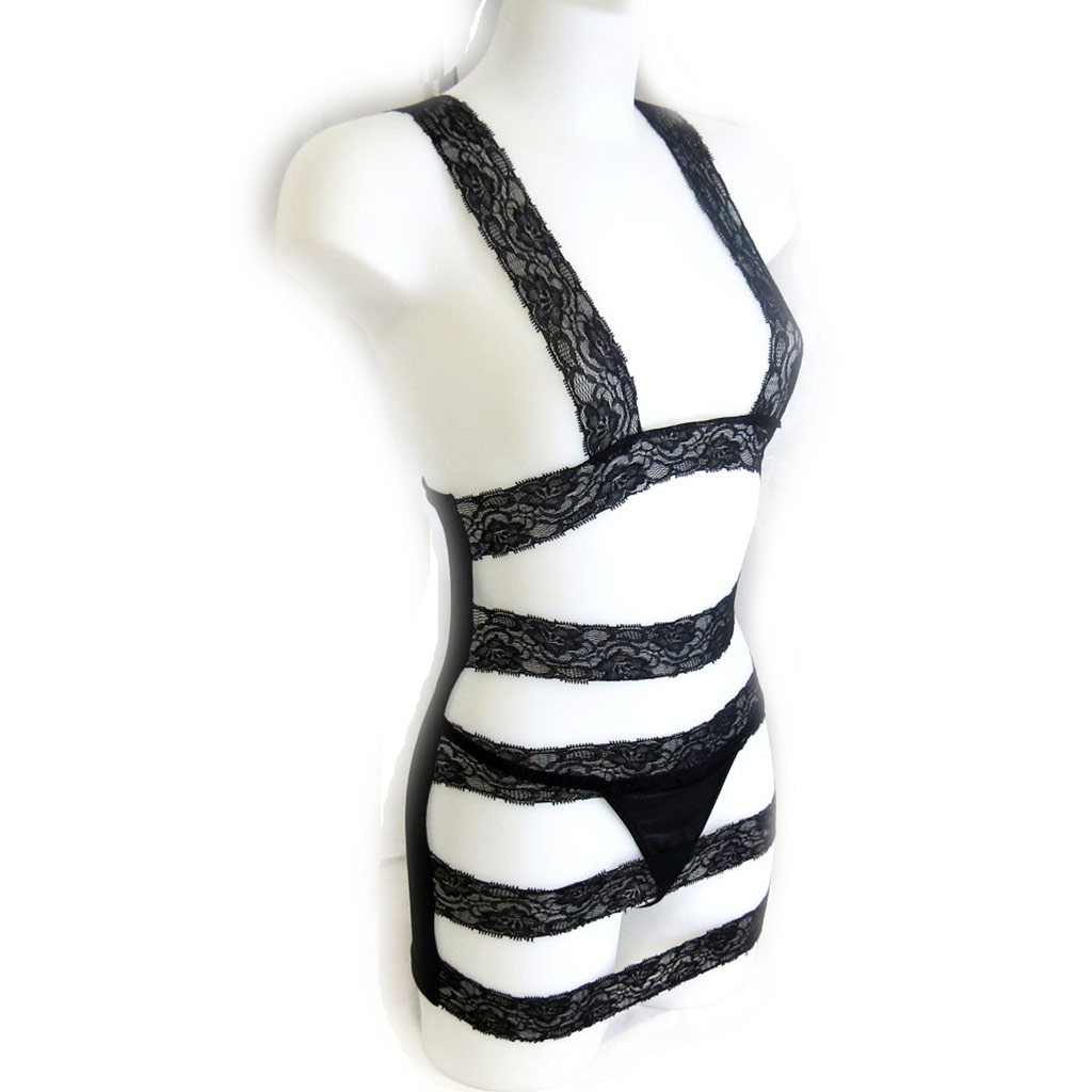 Tenue sexy \'Scarlett\' noir dentelle - [K8477]