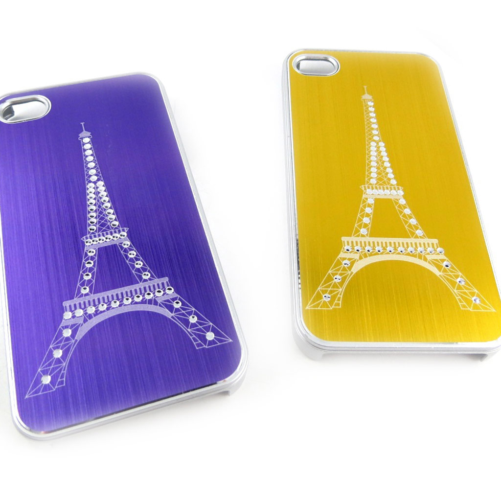 2 coques créateur \'Tour Eiffel\' Iphone 4 4S (violet doré) - [K8513]
