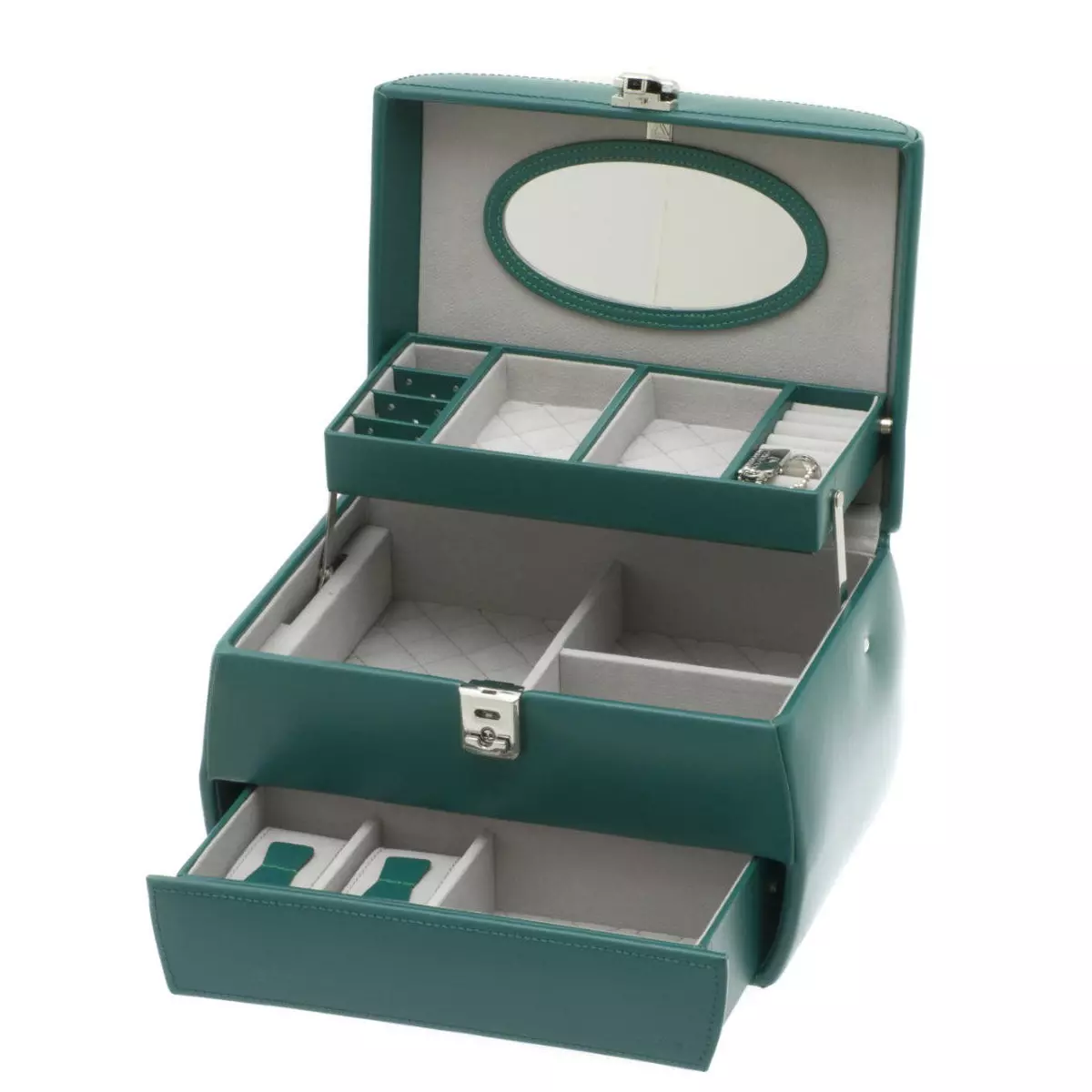 les trésors de lily Coffret à Bijoux Cuir 'Acapulco' vert turquoise 24x16x16 cm [K8747]