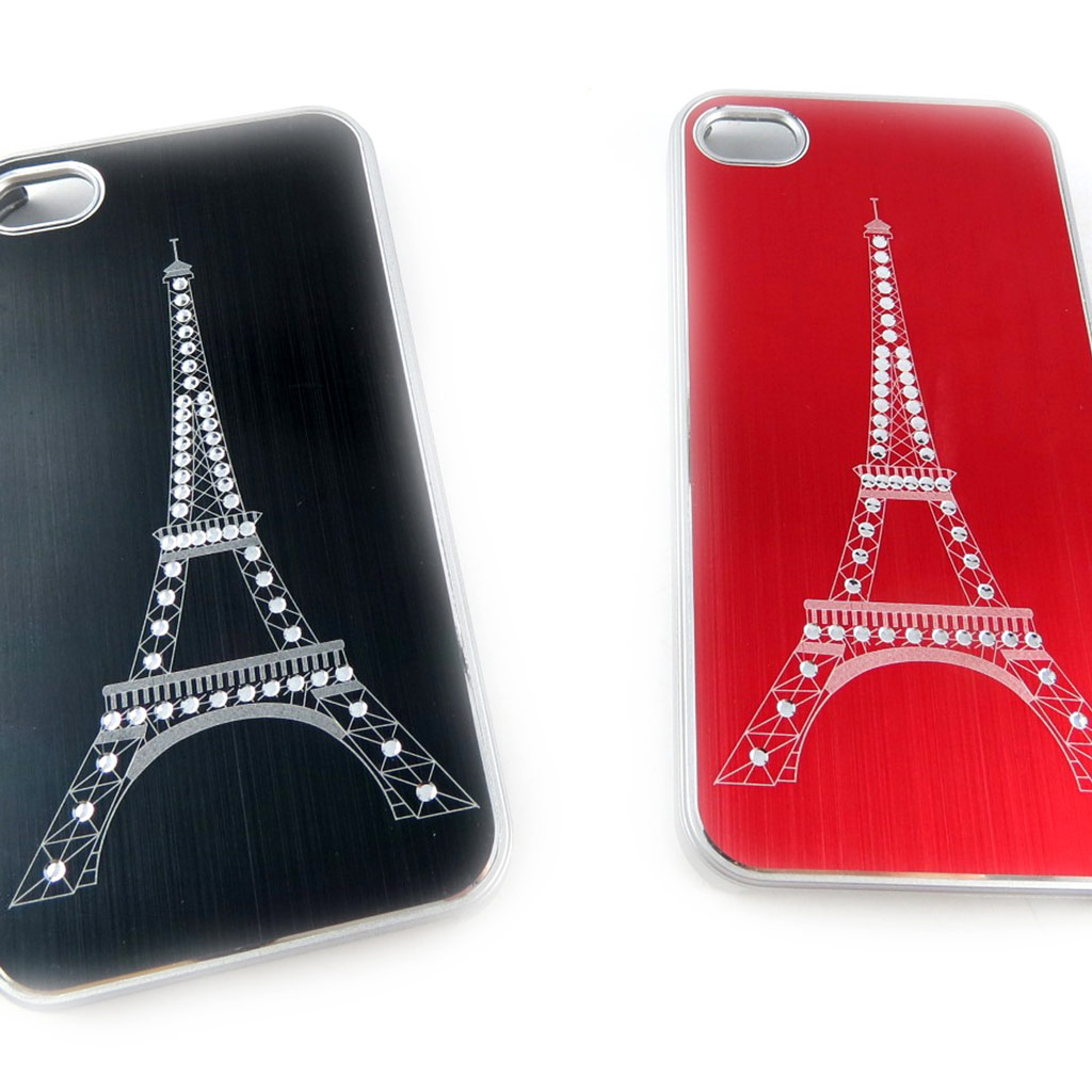 2 coques créateur \'Tour Eiffel\' Iphone 4 4S (noir rouge) - [K9296]