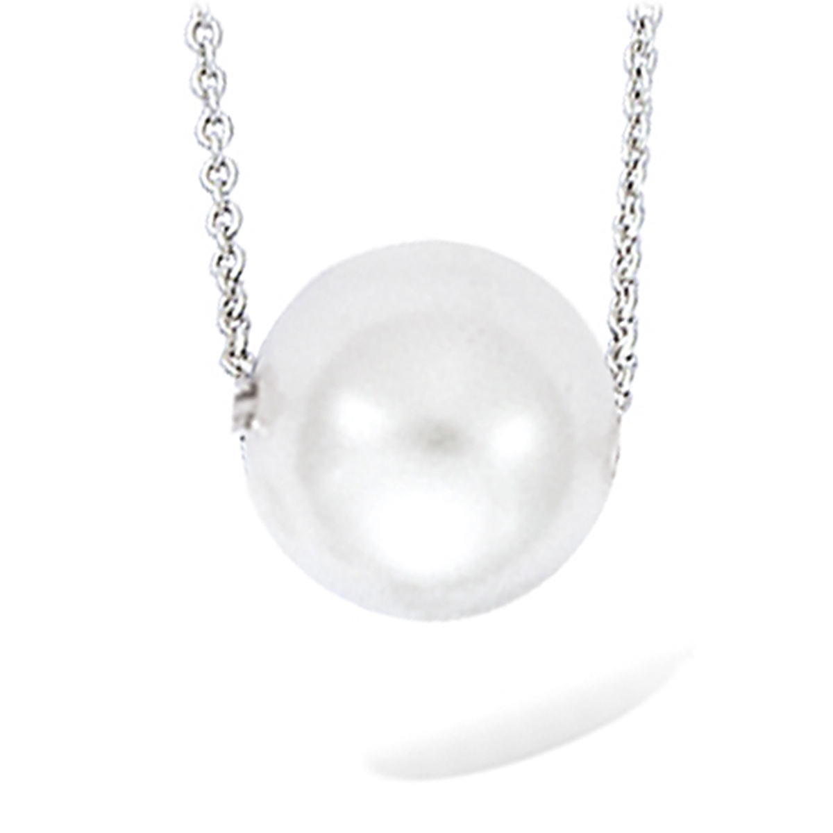 Collier argent \'Perla\' blanc argenté (rhodié) - 12 mm - [L2022]