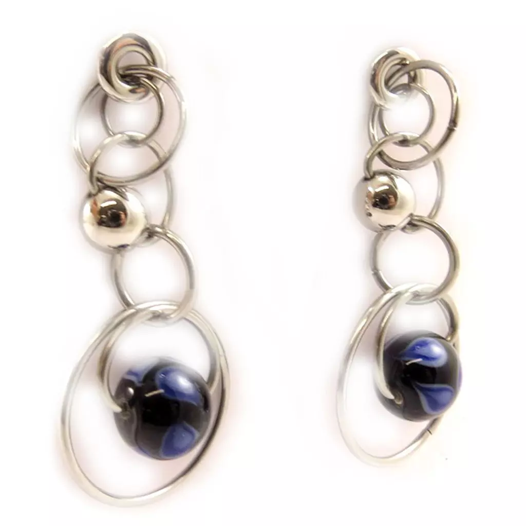 les trésors de lily Boucles acier 'Calypso' bleu argenté [L2904]