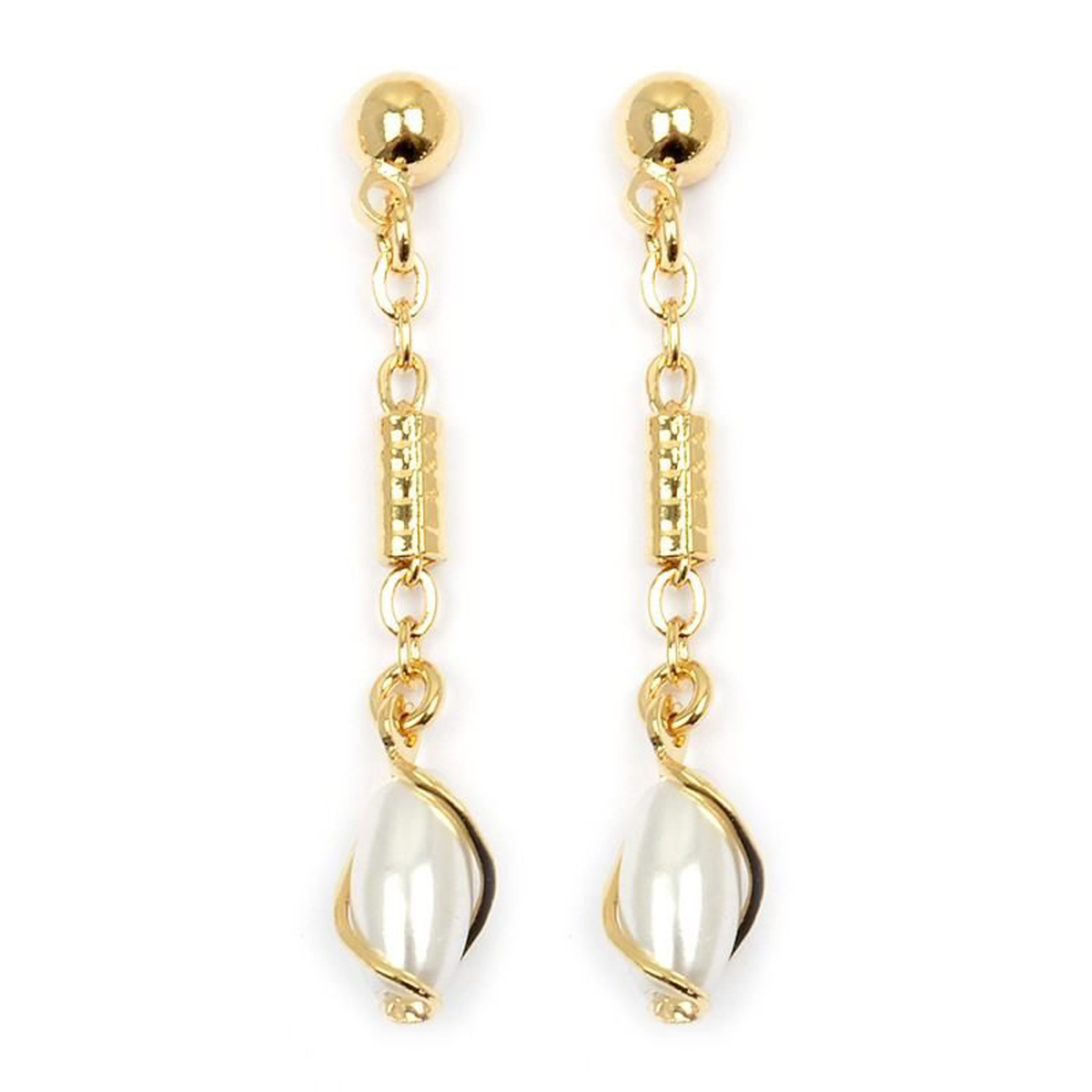 Boucles Plaqué Or \'Perla\' blanc doré - 35x6 mm - [L4282]