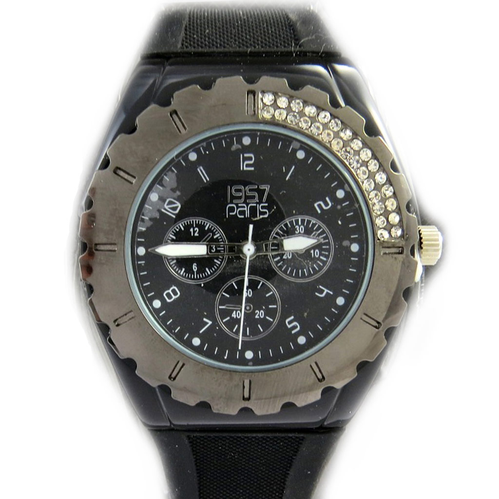 Montre strass \'Absolu\' blanc noir - 38 mm - [L9067]