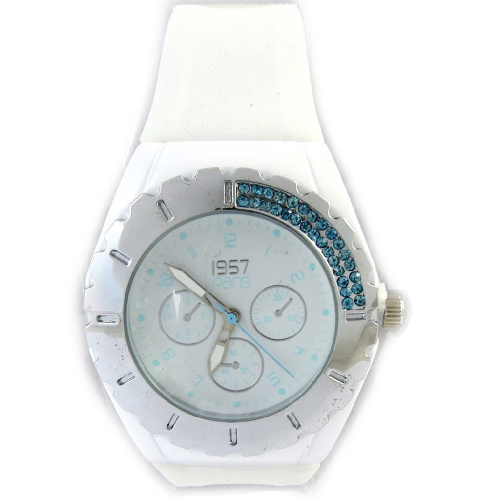Montre strass \'Absolu\' blanc turquoise - 38 mm - [L9069]