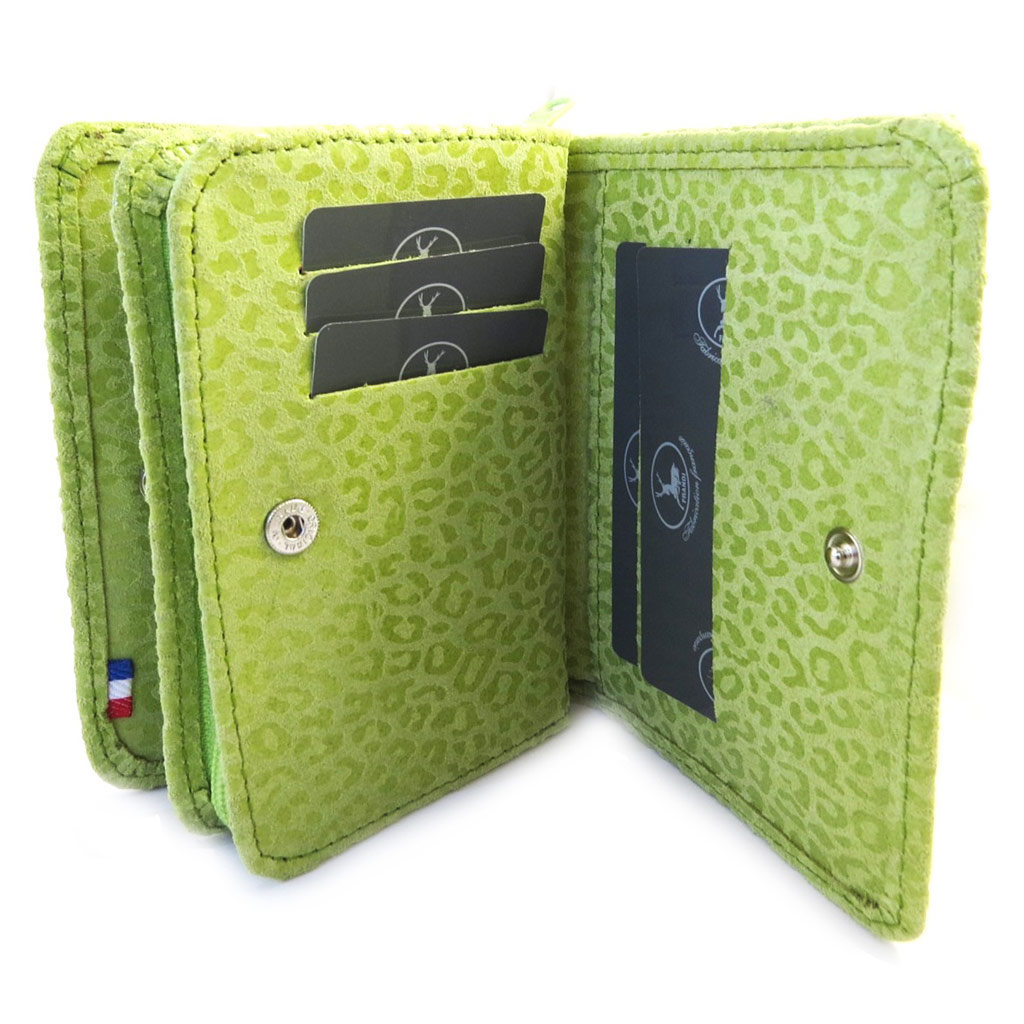 Portefeuille Cuir \'Frandi\' vert anis (léopard) - [M3721]