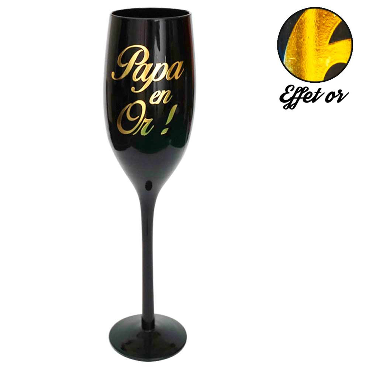 Coupe flute à champagne \'Papa en Or !\' noir doré - [M5044]
