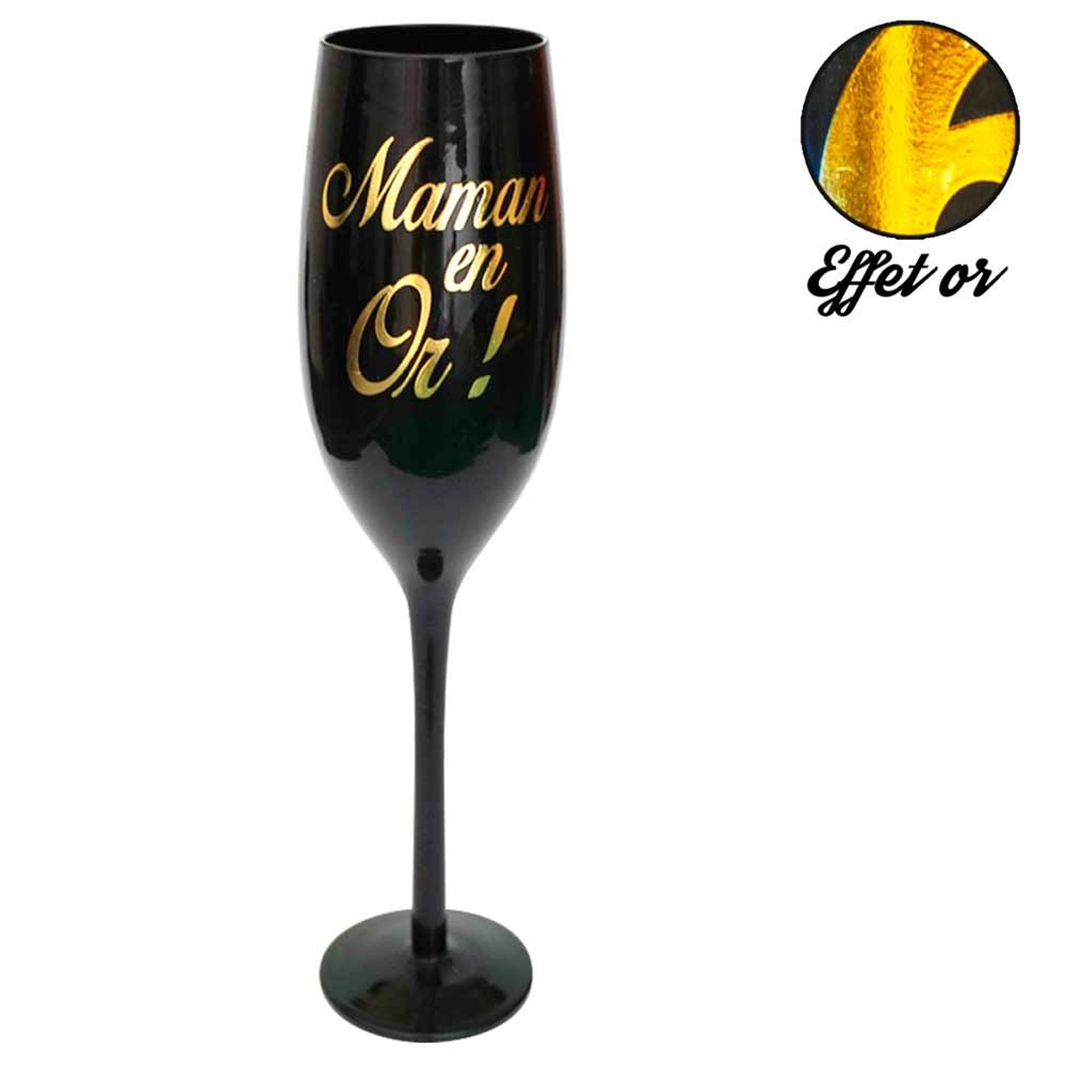 Coupe flute à champagne \'Maman en Or !\' noir doré - [M5045]