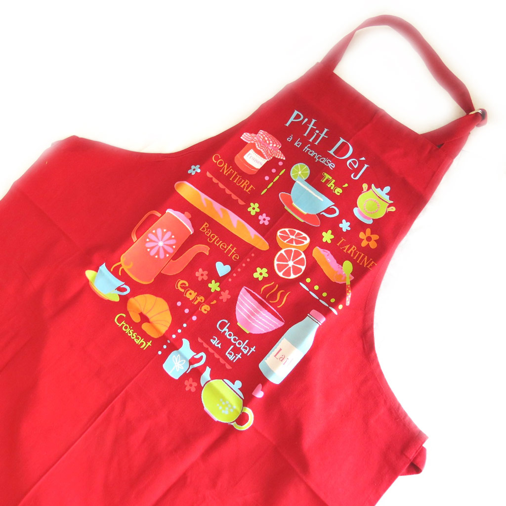 Tablier créateur \'Petit Déj\' à la Française\' rouge - [M5755]