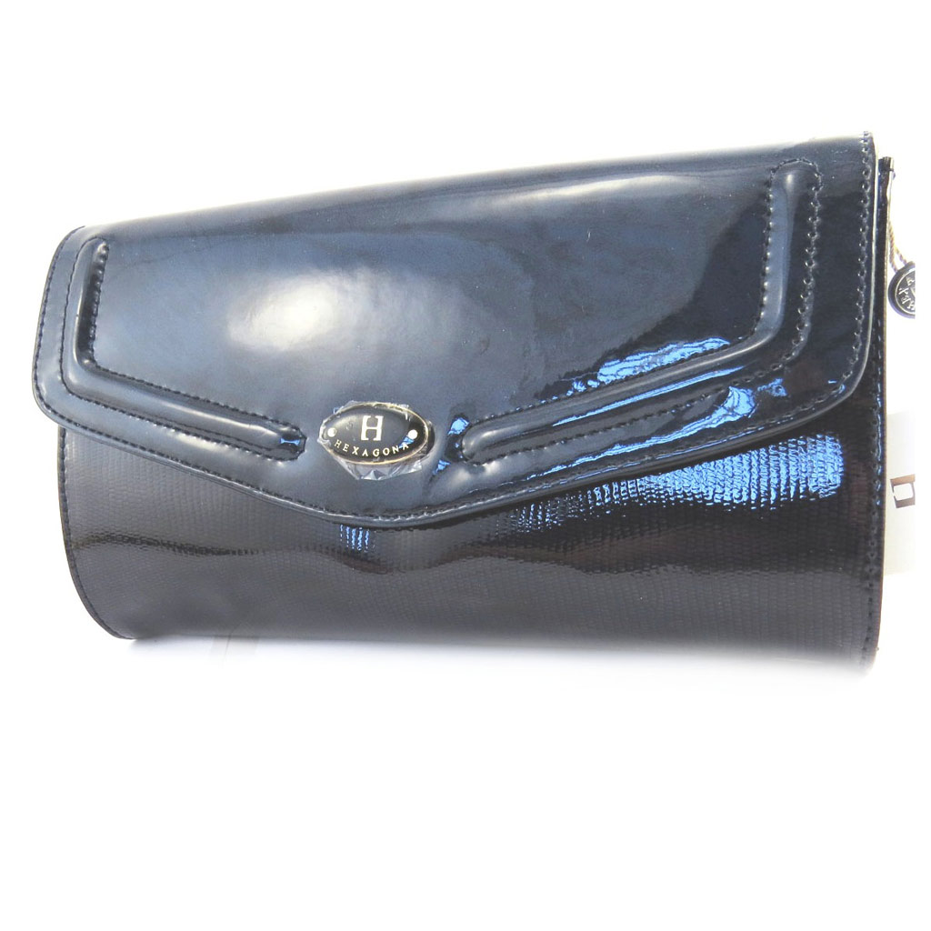 Pochette \'Hexagona\' marine noir (2 soufflets) - 23x14x5 cm - [M5839]
