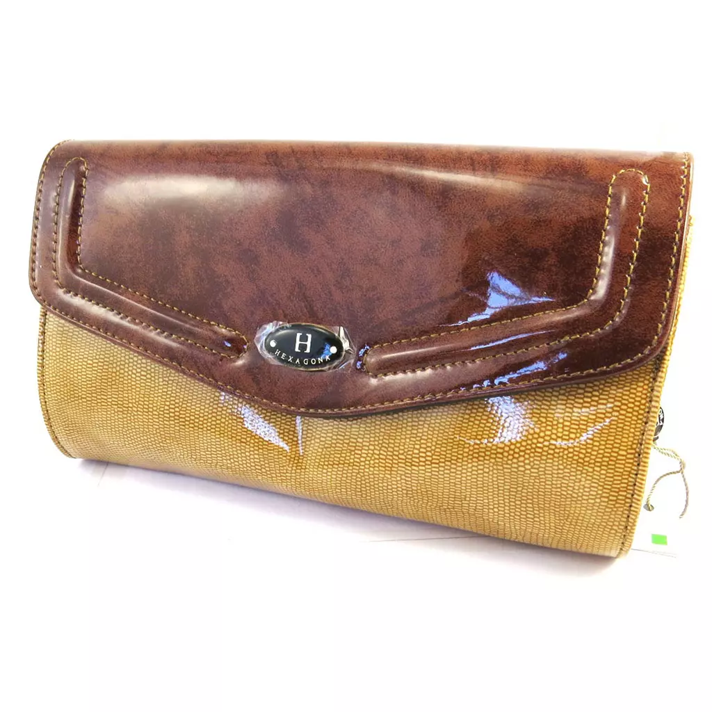 les trésors de lily Pochette 'Hexagona' marron sable (2 soufflets) 23x14x5 cm [M5842]