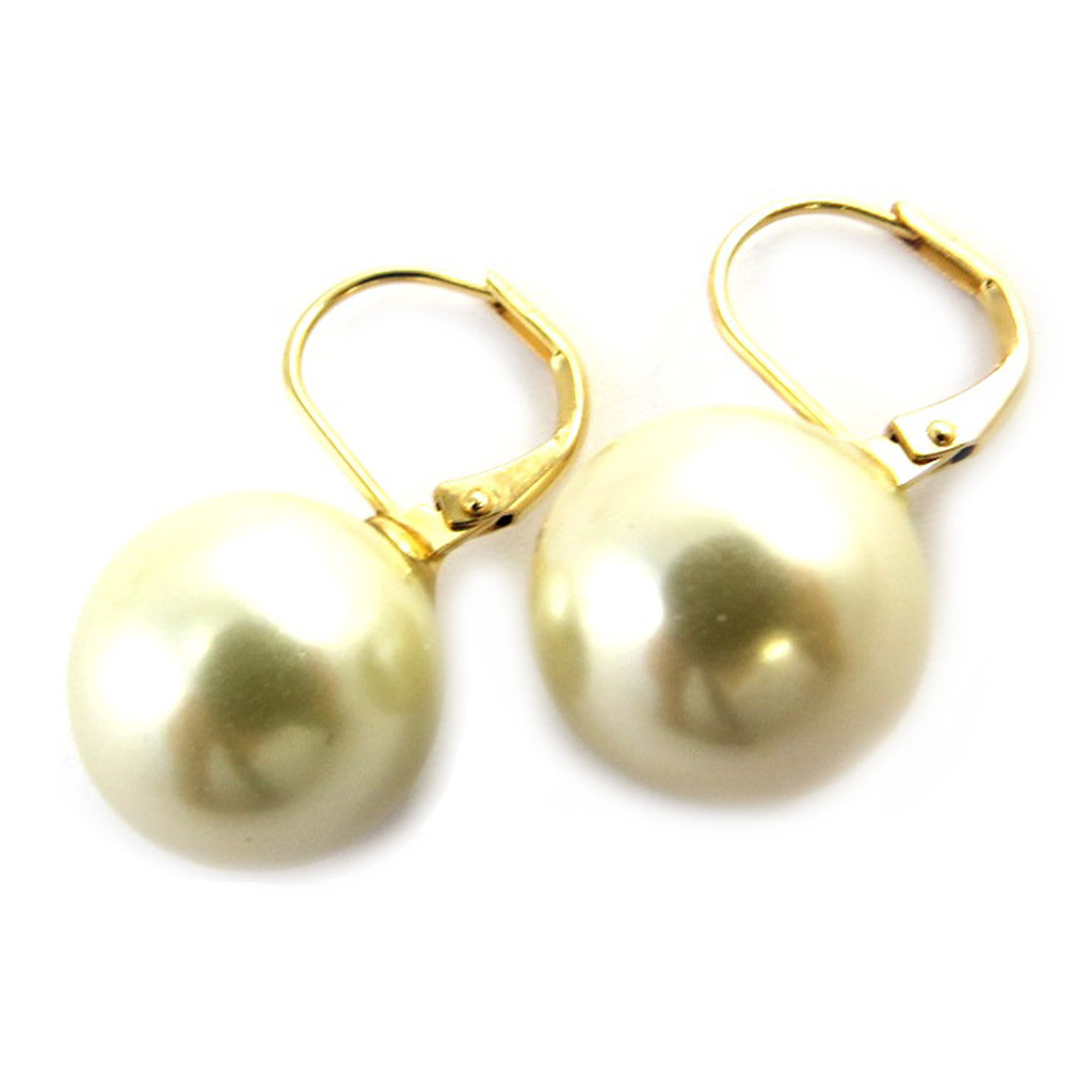 Dormeuses Plaqué Or \'Perla\' ivoire (14 mm) - [M7146]