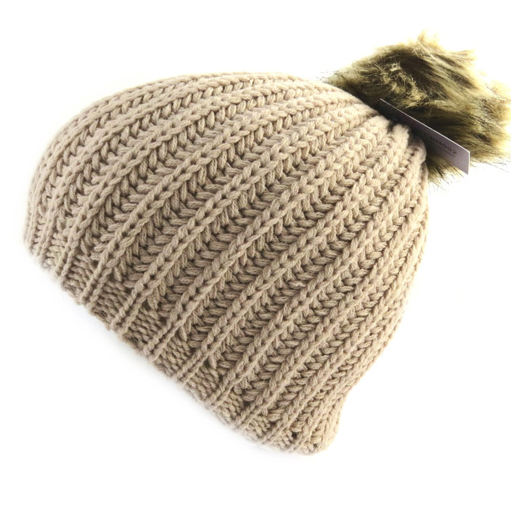 Bonnet tricot \'Coloriage\' beige taupe - [N0367]