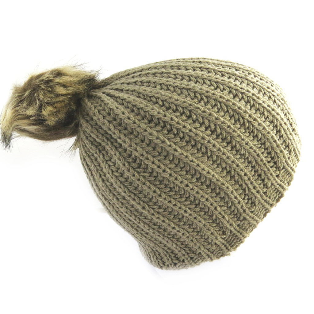 Bonnet tricot \'Coloriage\' kaki - [N0368]