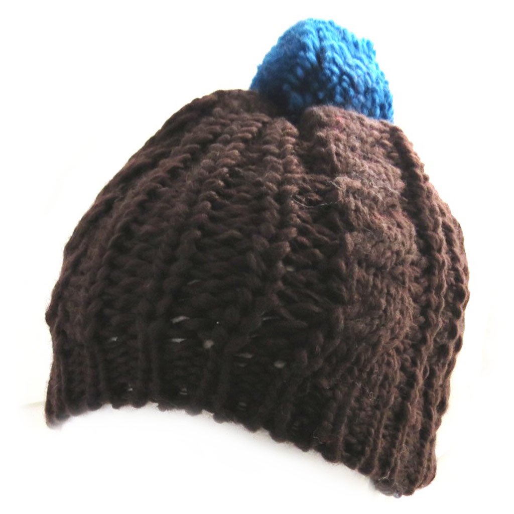 Bonnet tricot \'Coloriage\' marron bleu - [N0402]