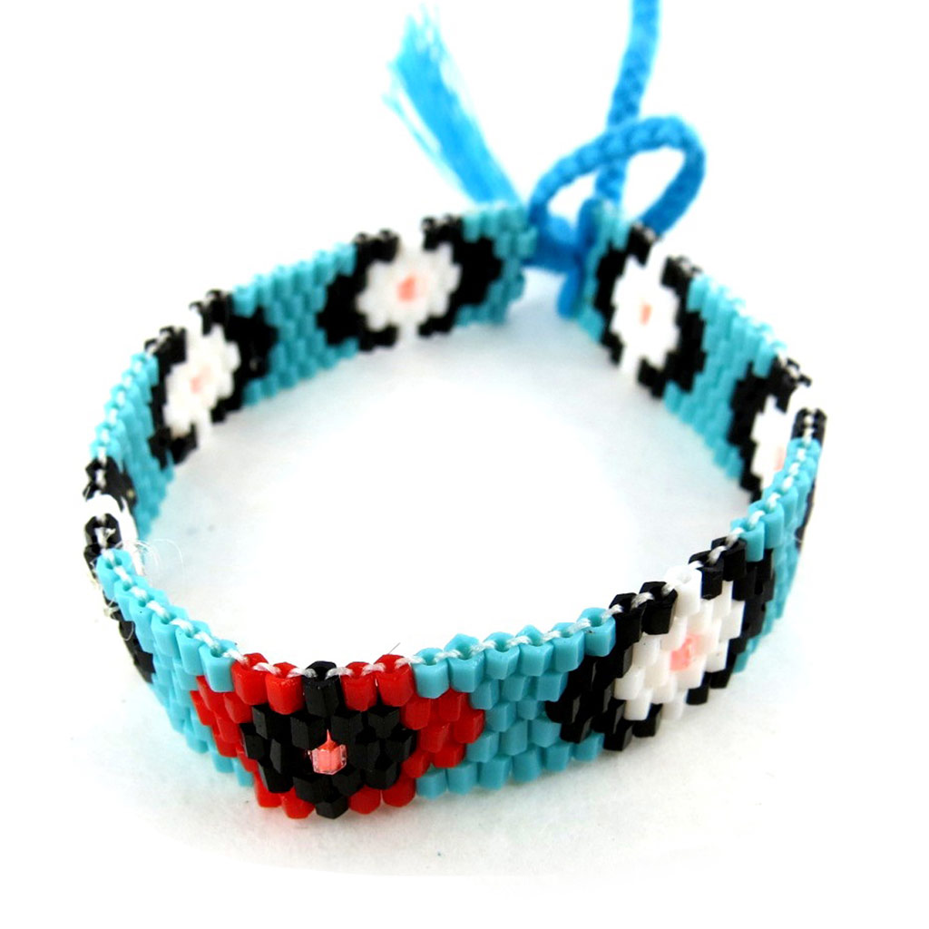 Bracelet ethnique \'Navajos\' bleu rouge - [N1181]