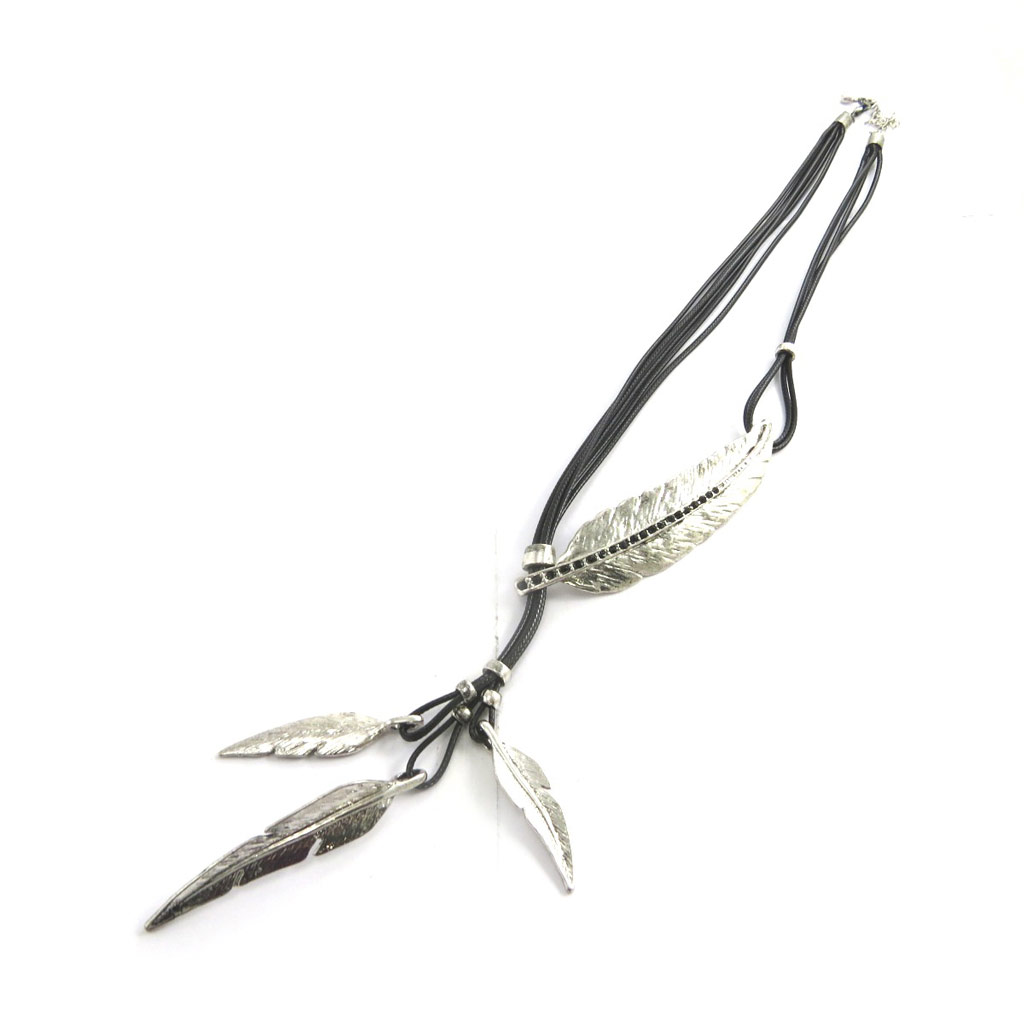 Collier Créateur \'Navajos\' argenté (plumes) - [N1787]