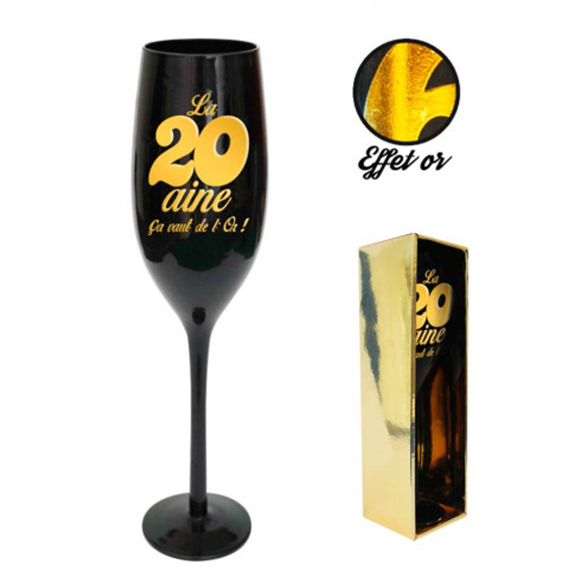 Coupe flute à champagne \'20 ans\' noir doré - 24 cm - [N2735]