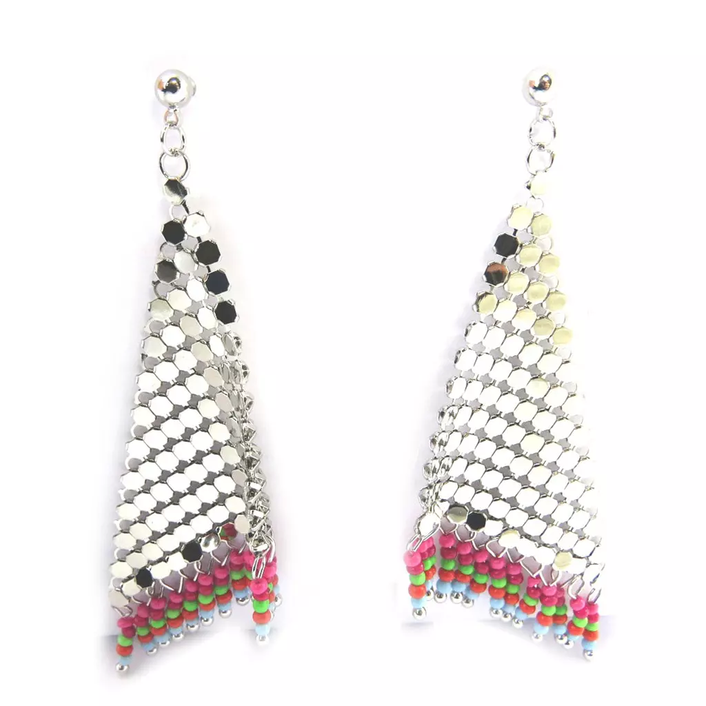les trésors de lily Boucles 'Cotte de Maille' rose vert argenté [N3125]