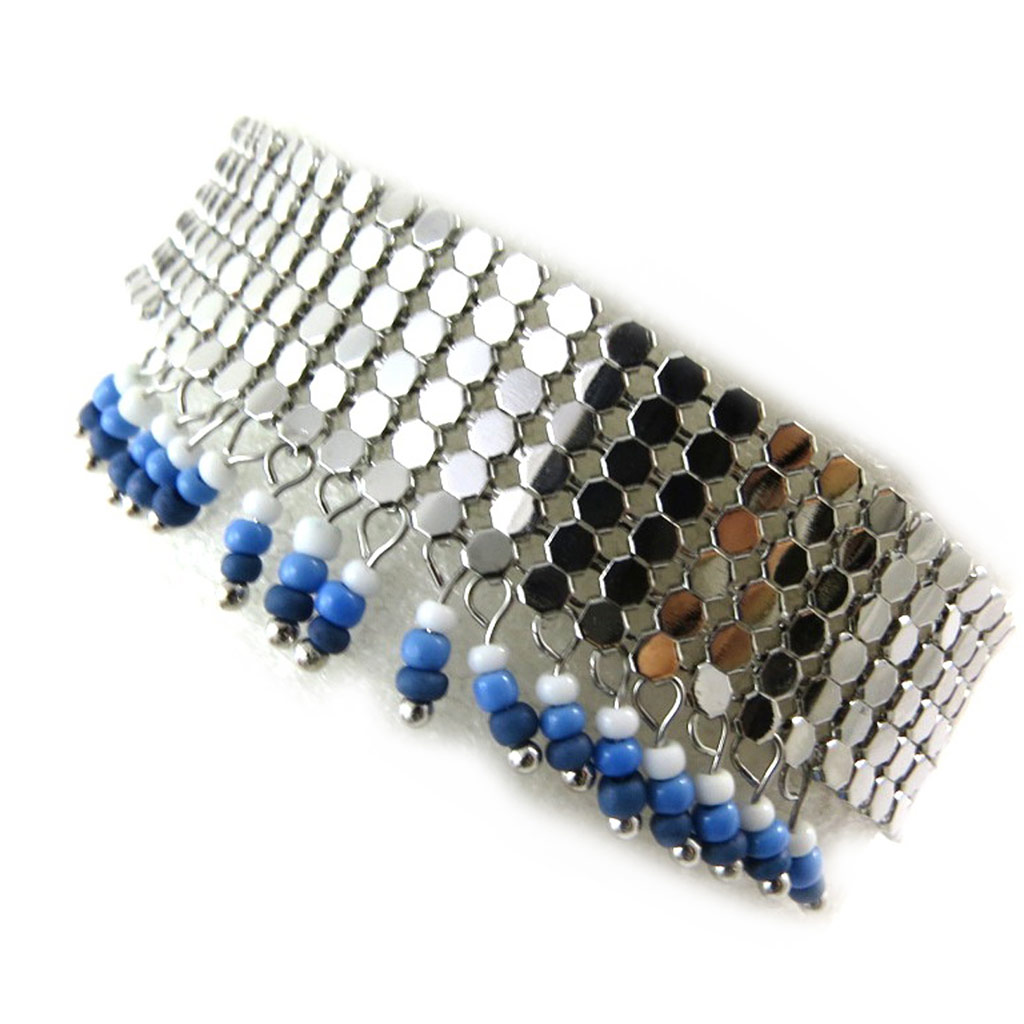 Bracelet Créateur \'Cotte de Maille\' bleu argenté - [N3238]