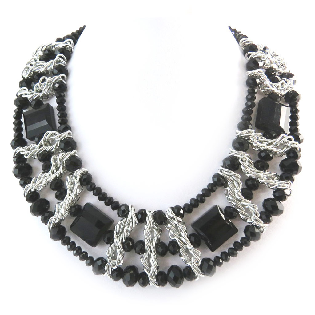 Collier créateur \'Sissi\' noir argenté - [N3587]