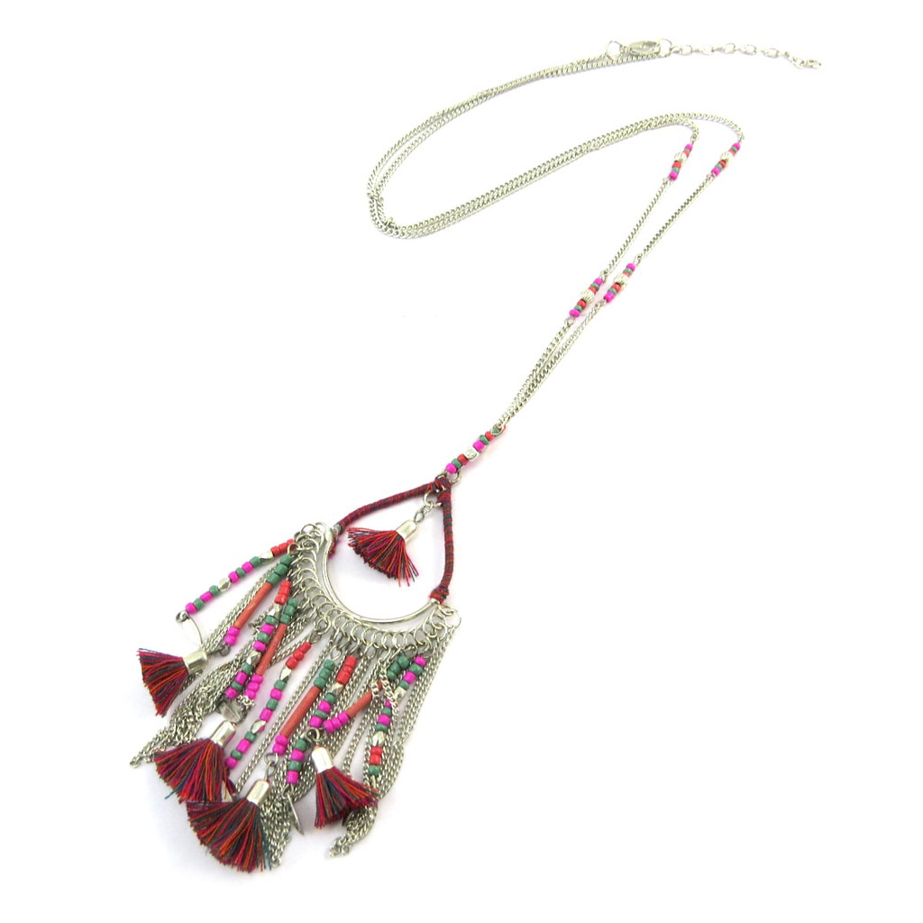 Collier Sautoir Créateur \'Altai\'  rose bordeaux - [N3956]