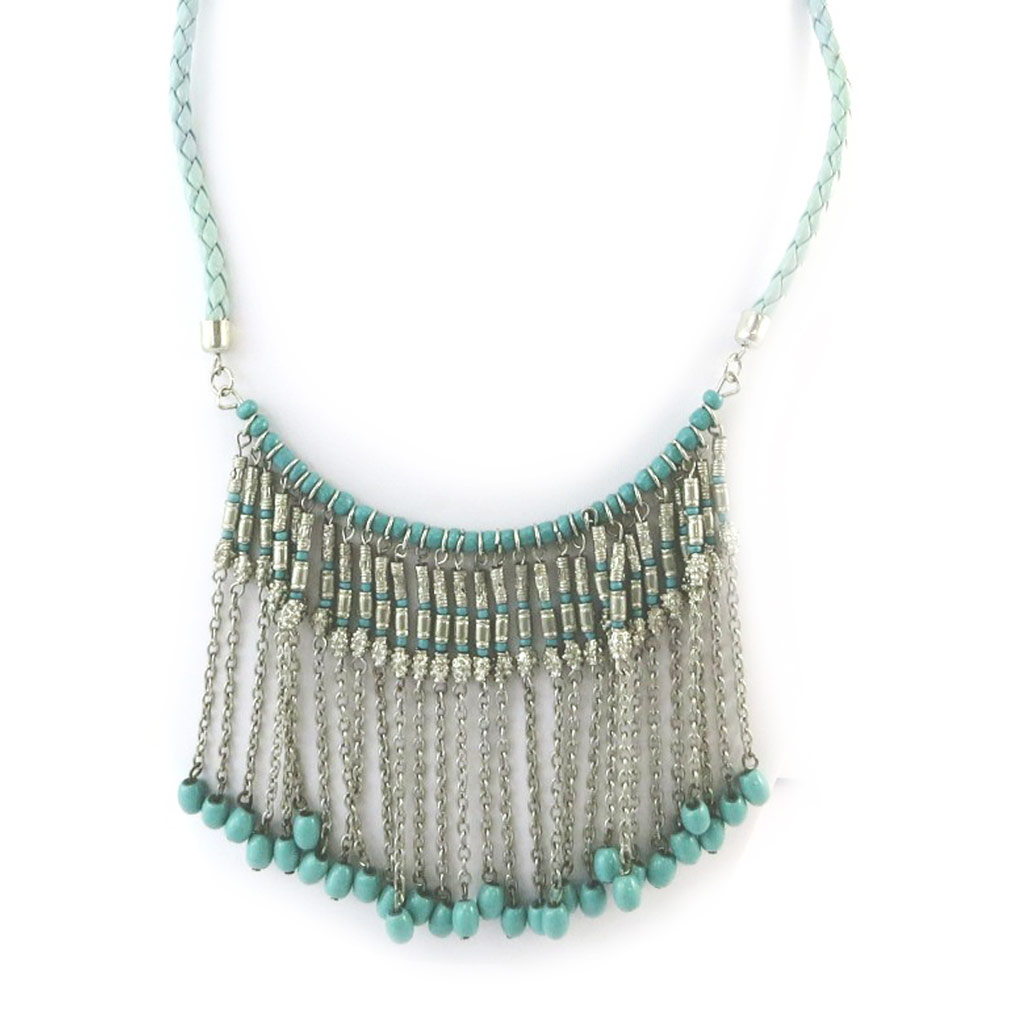 Collier Créateur \'Navajos\' turquoise argenté - [N4085]