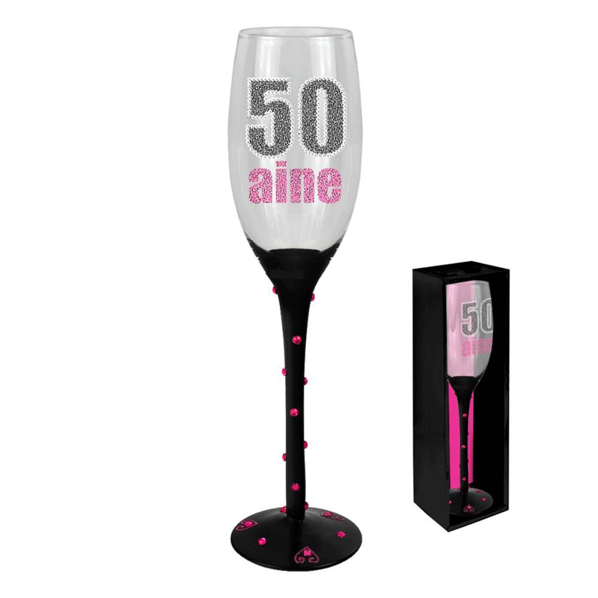 Coupe flute à champagne \'50 ans\' noir rose - [N4102]