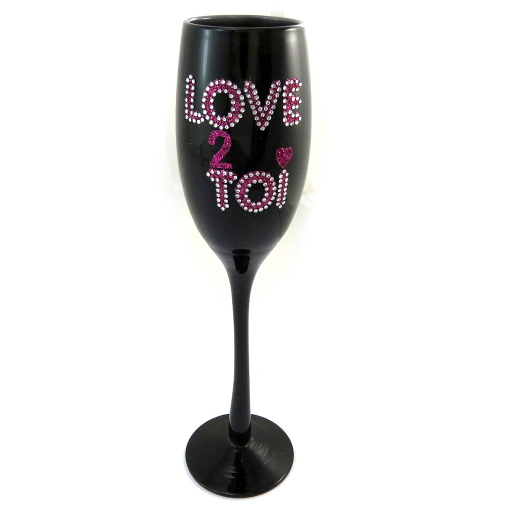 Coupe flute à champagne \'Love 2 Toi\' noir rose - [N4107]